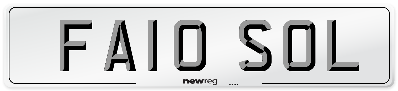 FA10 SOL Number Plate from New Reg